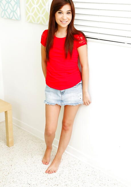 Excellent american teen Kelly Kitty in uniform outfit showing tiny tits and masturbating 